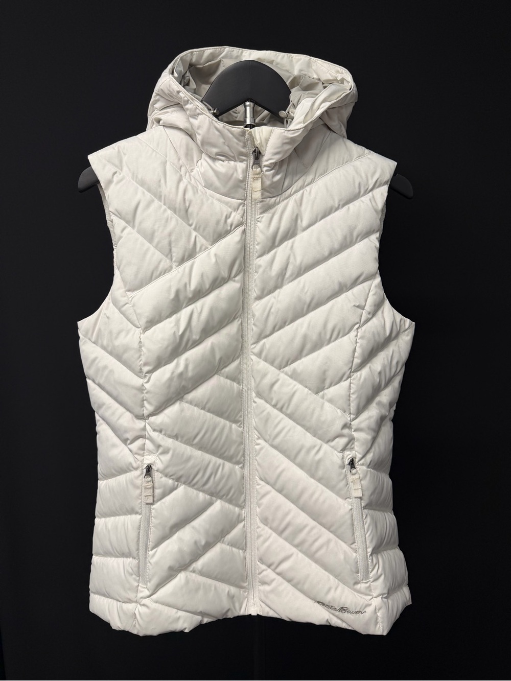 Eddie Bauer Quilted Hooded Down Vest in White with Hood